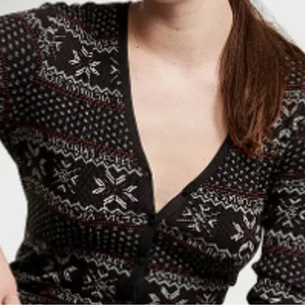 ๐ Victoria's Secret ๐ Stretch Knit Onsie Bodysuit Romper Black Fair Isle Accents - Picture 7 of 10